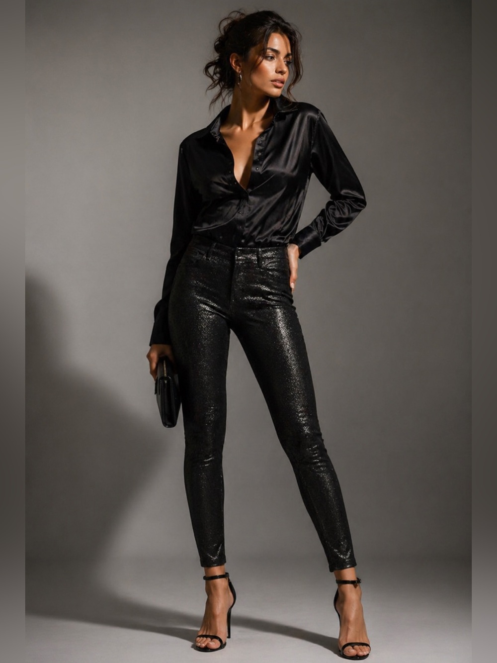Bebe coated leather affect silver black pants 2 S XS